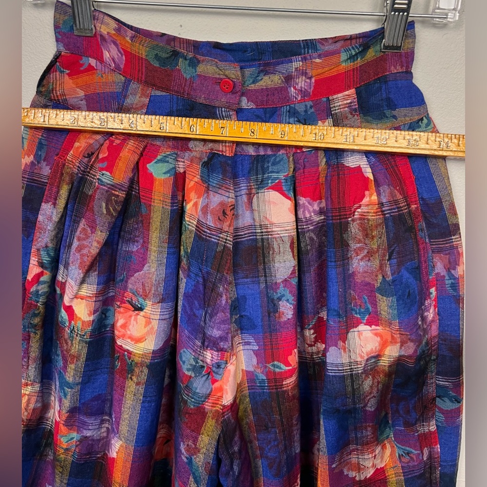 Vintage René Derhy Paris Two-Piece Set · Vibrant Floral Plaid Top & Harem Pants - Picture 7 of 16